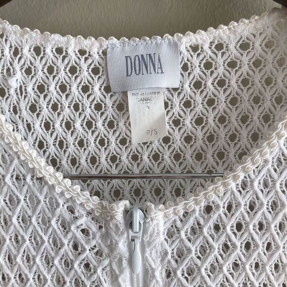 Donna Vintage Mesh Lace Zip-Up Beach Cover Up Dress | White | Size S - Picture 4 of 14